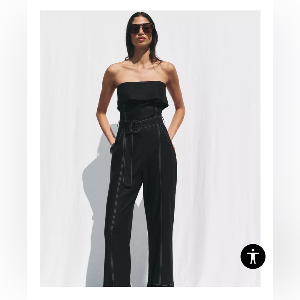 LINEN STRAPLESS JUMPSUIT- BLACK COLOR-SIZE SMALL
